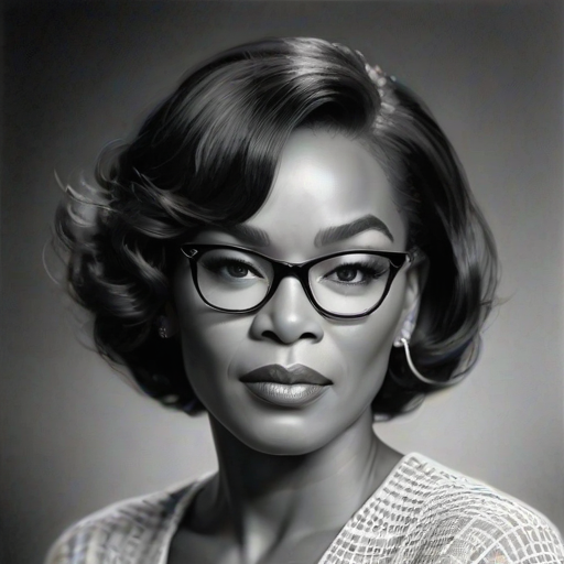 Dazzling Angela Bassett, pencil sketch, portrait of Delightful woman 1936s in glasses, hair style beatnik, outline, clear lines, fine lines, 8k