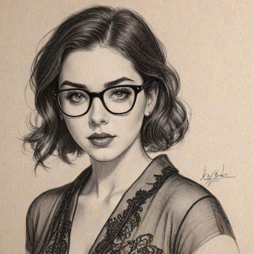 Bewitching Adelaide Kane, pencil sketch, portrait of Appealing woman 1920s in glasses, hair style beatnik, outline, clear lines, fine lines, 8k