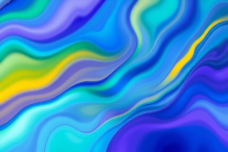 Create a vibrant abstract background with flowing colors in shades of blue, green, purple, and yellow, using a Canon EOS R5 camera with a 50mm f/1.8 lens, set to ISO 100, shutter speed 1/100s, aperture f/2.8, in a soft focus style to enhance depth and richness.