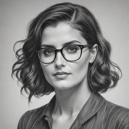 Ravishing Nelly Furtado, pencil sketch, portrait of Charming woman 1937s in glasses, hair style beatnik, outline, clear lines, fine lines, 8k