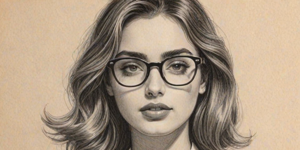 Lovely Ana de Armas, pencil sketch, portrait of Sublime woman 1947s in glasses, hair style beatnik, outline, clear lines, fine lines, 8k