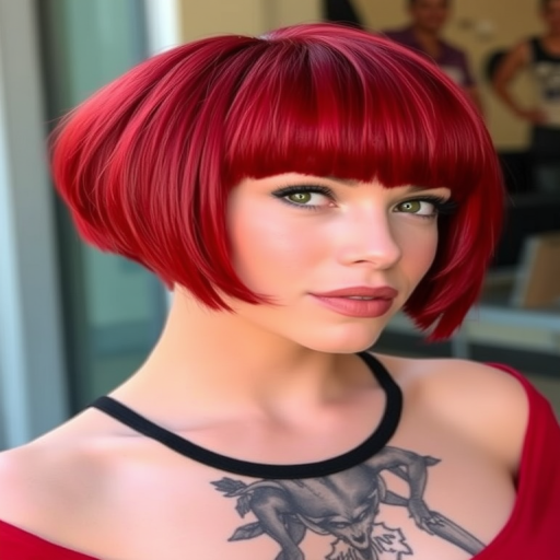 Fierce crimson bob with blunt bangs and hidden undercut designs revealed when styled up, dubbed "Ruby Rebel" exuding confidence and inner fire
