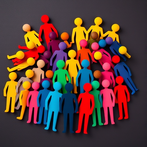 Create an image of diverse stick figures arranged in a heart shape, using vibrant colors to represent inclusivity, shot with a Canon EOS 5D Mark IV, 50mm lens, f/8 aperture, ISO 100, high dynamic range to enhance color depth and clarity.