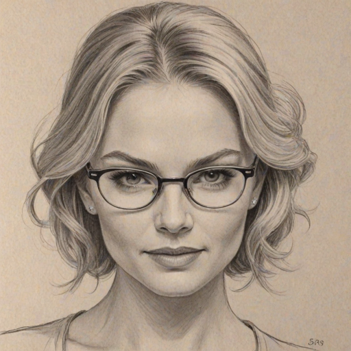 Beauteous Jennifer Morrison, pencil sketch, portrait of Fetching woman 1958s in glasses, hair style beatnik, outline, clear lines, fine lines, 8k