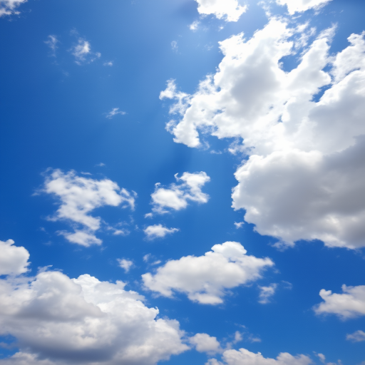 Wide-angle view of a clear blue sky filled with fluffy white clouds, shot with a DSLR camera at f/8 aperture, ISO 100, 1/250 sec shutter speed, capturing a bright daytime scene with high dynamic range.
