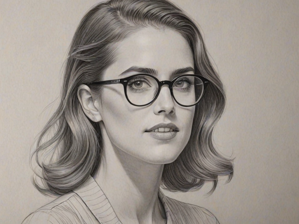 Wonderful Allison Williams, pencil sketch, portrait of Enticing woman 1936s in glasses, hair style beatnik, outline, clear lines, fine lines, 8k