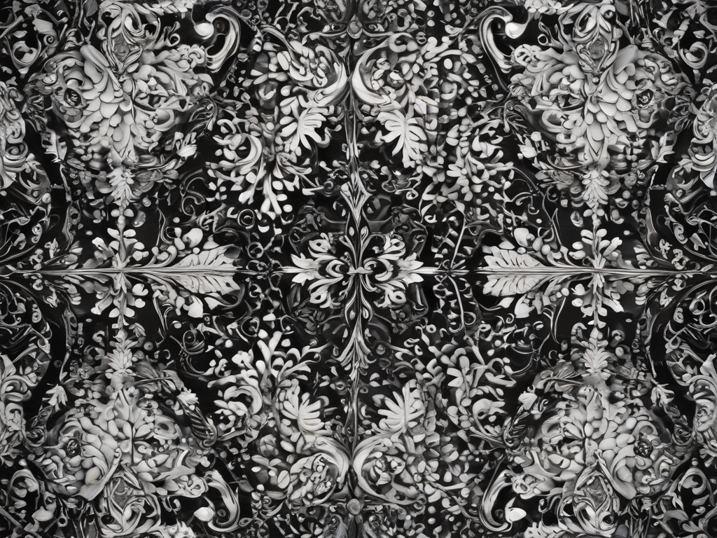 Intricate Black and White Floral Pattern with Elegant Swirls and Details