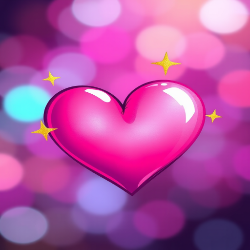 Create a vibrant illustration of a pink heart with two golden sparkles around it, using a Canon EOS 5D Mark IV, f/2.8 aperture, 50mm lens, natural lighting, and a slight bokeh effect for depth.