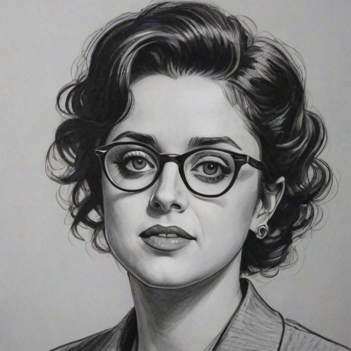 Fetching Billie Joe Armstrong, pencil sketch, portrait of Appealing woman 1930s in glasses, hair style beatnik, outline, clear lines, fine lines, 8k