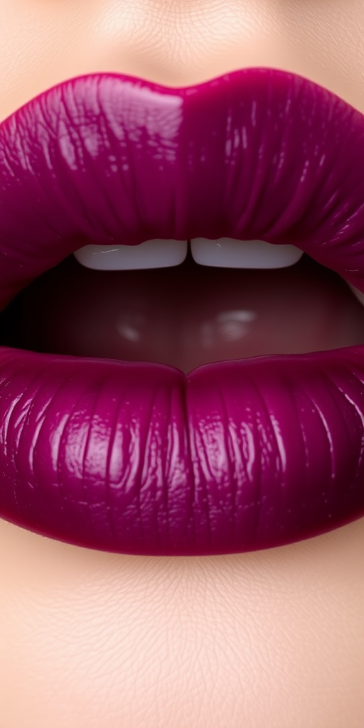 Luscious berry-stained lips with a rich, deep purple center fading to a softer mauve at the edges, giving a natural and effortless bitten look