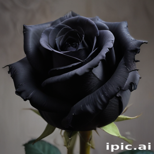 Elegant Black Rose with Velvety Petals and Glimmering Dew Drops