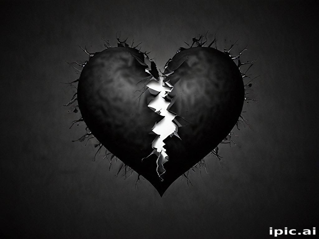An Artistic Representation of a Heart Shattered by Emotional Pain and Loss