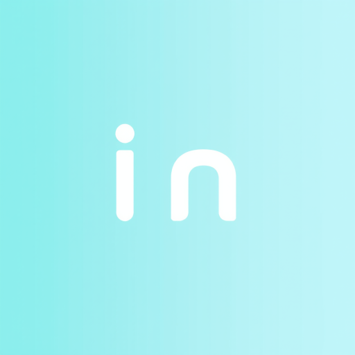 Create a minimalist logo featuring the letters "in" in a sleek white font on a gradient background transitioning from teal to light blue, captured with a Canon EOS R5 at f/2.8, ISO 100, 1/250s, with a shallow depth of field and soft natural light.