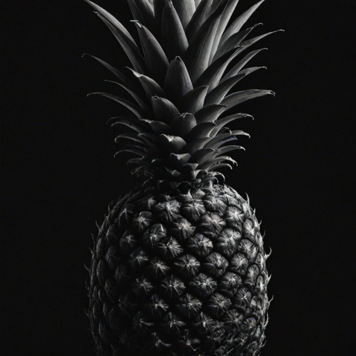 a black and white image of a pineapple against a dark background