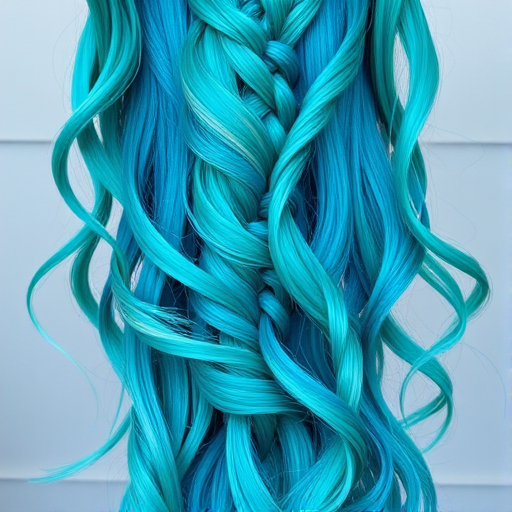 Vibrant teal mermaid waves cascading down to the waist, shimmering with iridescent highlights, known as "Ocean's Whisper" style, featuring intricate braids woven throughout