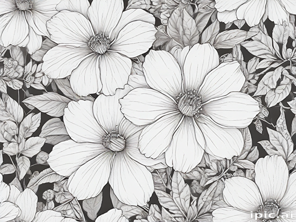 Intricate Black and White Floral Pattern Featuring Large Blooming Flowers