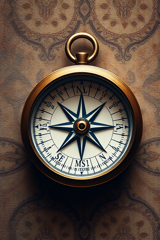 Create a high-quality vector graphic of a stylized compass on a textured background using a DSLR camera with a 50mm f/1.8 lens, aperture set at f/2.8, ISO 100, and natural lighting for enhanced detail.