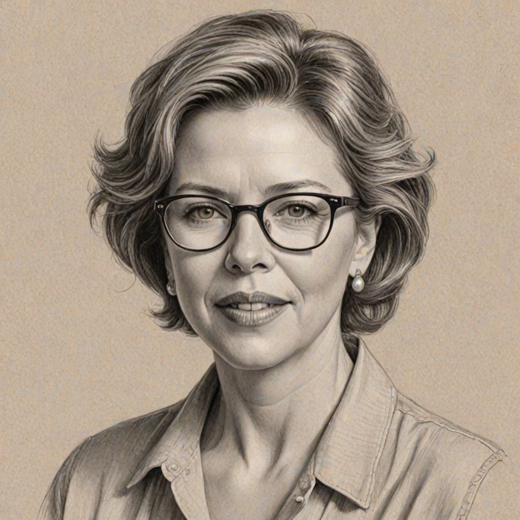 Wonderful Annette Bening, pencil sketch, portrait of Ravishing woman 1951s in glasses, hair style beatnik, outline, clear lines, fine lines, 8k