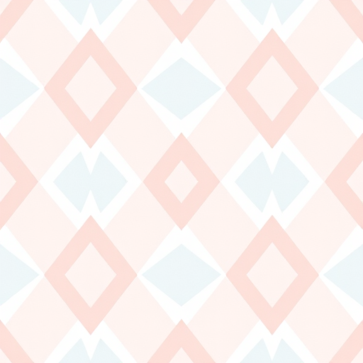 create a seamless geometric pattern featuring soft pink and light blue diamonds on a white background with a high-resolution setting, 50mm lens, aperture f/8, ISO 100, flat lay camera angle, using a DSLR camera to enhance image clarity and detail