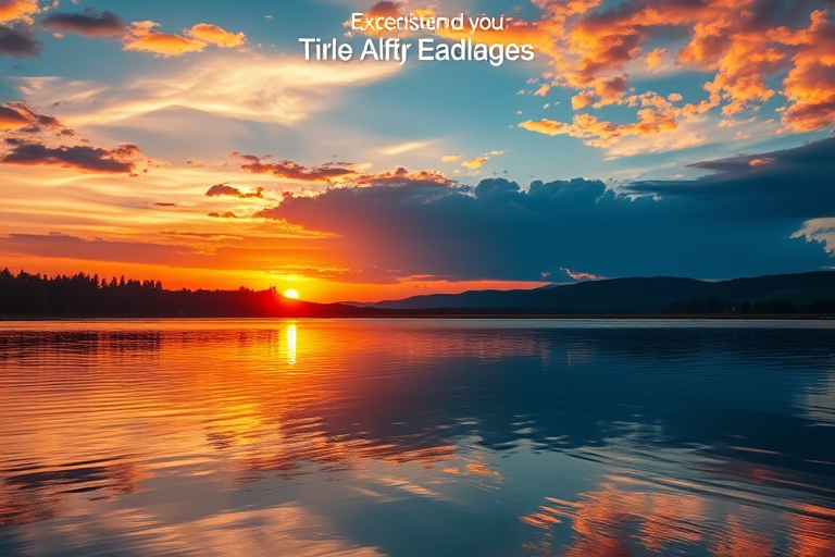 Create a high-resolution image of a serene landscape with a sunset over a lake, using a DSLR camera with a 35mm lens at f/8, ISO 100, and a shutter speed of 1/125s, shot from a low angle view to capture reflections in the water, employing a vibrant color style for enhanced detail and clarity.
