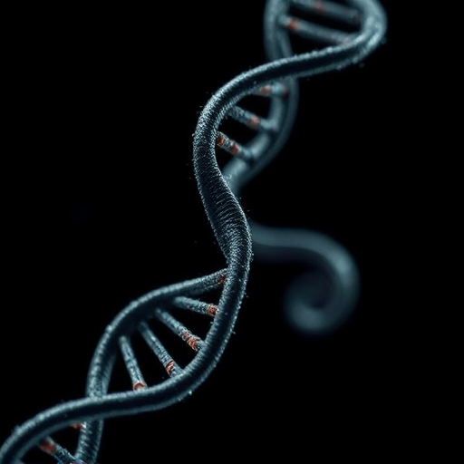 Create a high-resolution digital illustration of a DNA double helix on a dark background, using a Canon EOS R5 with a 50mm lens, aperture f/1.8, ISO 100, and a shallow depth of field for enhanced focus and detail.