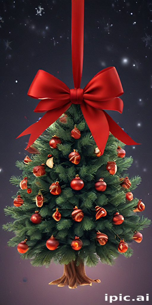 Beautifully Decorated Christmas Tree with Red Bow and Ornaments Shining ...