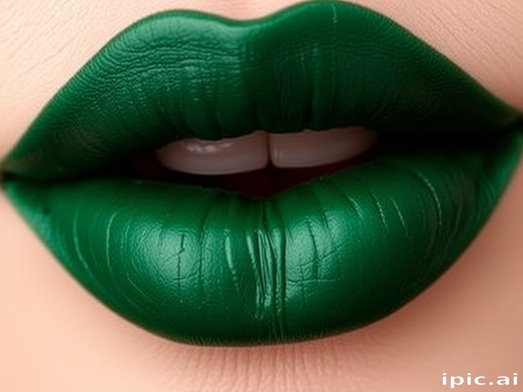 Deep emerald green lipstick with a satin finish, called "Forest Enchantress," featuring a moisturizing core for comfortable all-day wear