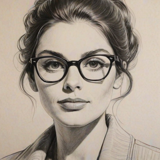 Wonderful Shoshannah Stern, pencil sketch, portrait of Wonderful woman 1964s in glasses, hair style beatnik, outline, clear lines, fine lines, 8k