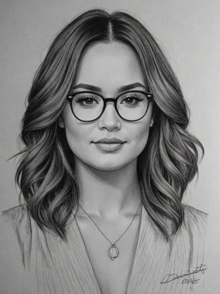 Resplendent Demi Lovato, pencil sketch, portrait of Delightful woman 1925s in glasses, hair style beatnik, outline, clear lines, fine lines, 8k