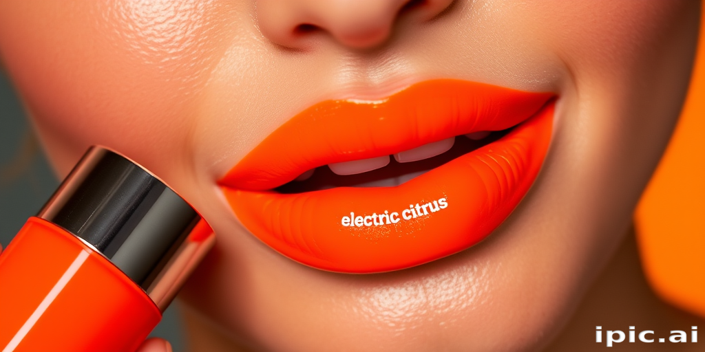 Neon orange liquid lip color named "Electric Citrus," providing electrifying brightness and a satin finish that lasts all day