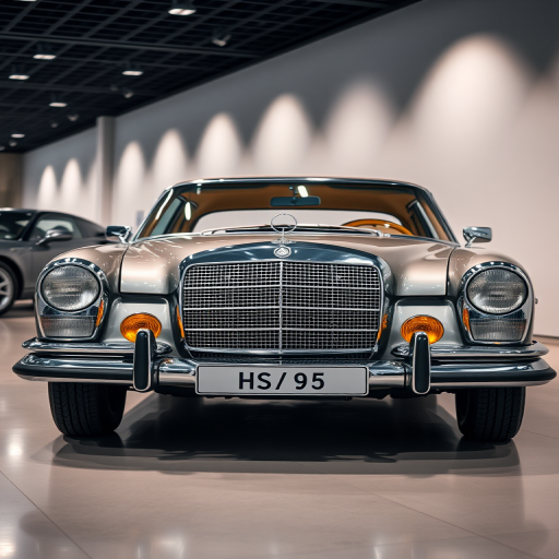 Classic Mercedes-Benz car on display in a museum, captured with a DSLR camera at f/2.8 aperture, ISO 200, shutter speed 1/60s, 50mm lens, front view, soft lighting, high resolution.