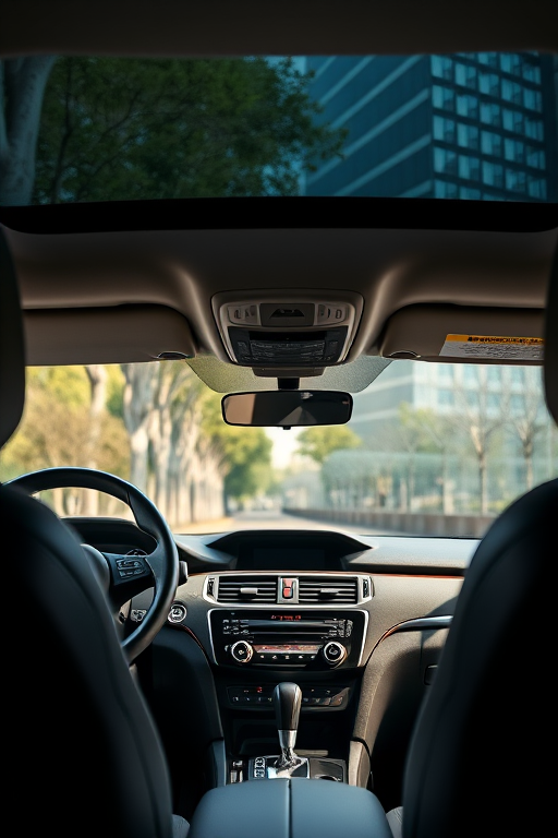 interior of a modern SUV showcasing the dashboard and steering wheel, natural lighting, shallow depth of field, 35mm lens, f/2.8 aperture, ISO 100, HDR photography, wide-angle view