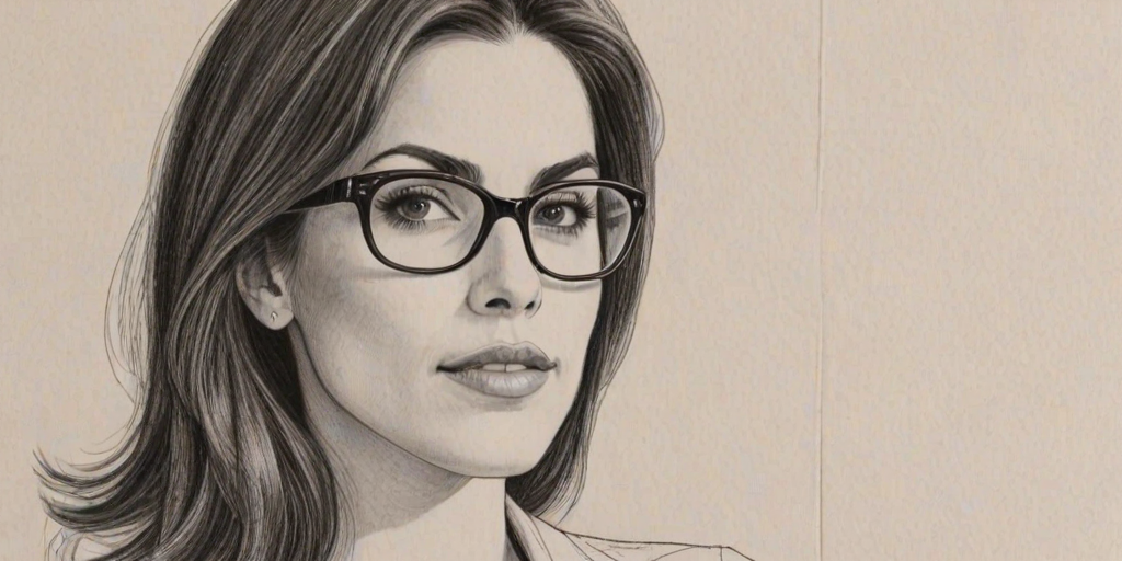 Charming Carly Pope, pencil sketch, portrait of Stunning woman 1968s in glasses, hair style beatnik, outline, clear lines, fine lines, 8k