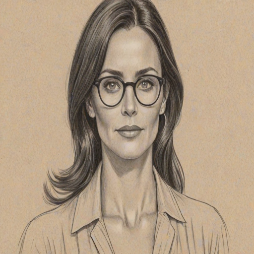 Enticing Courtney Cox, pencil sketch, portrait of Graceful woman 1944s in glasses, hair style beatnik, outline, clear lines, fine lines, 8k