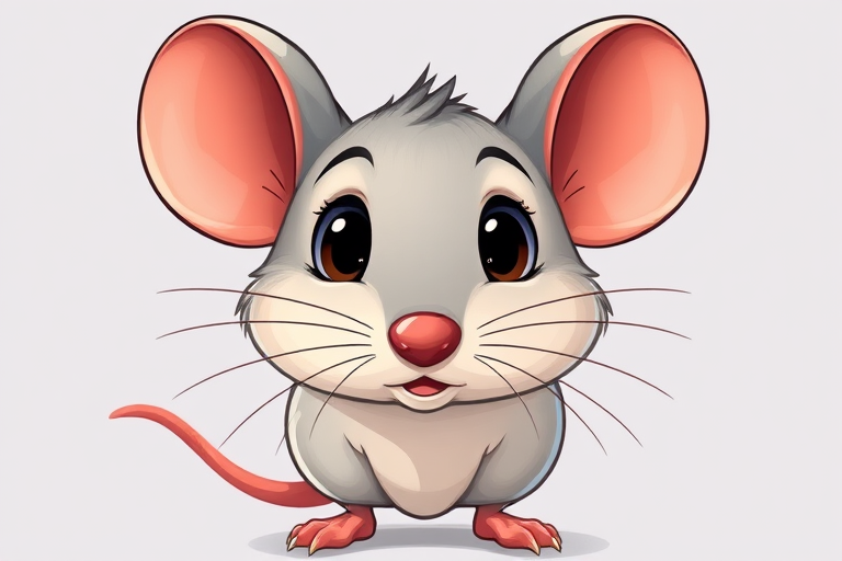 Create a detailed illustration of a cartoon mouse facing forward with a round head and prominent ears, using high-resolution digital art techniques, 300 DPI, shot from a frontal view, using a soft focus effect, capturing bright colors and clean lines.
