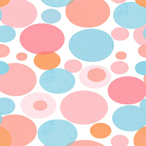 generate a seamless pattern of abstract circles in pastel colors like pink, blue, and orange on a white background, captured with a DSLR camera at f/5.6 aperture, ISO 100, 50mm lens for sharp details and vibrant colors, using overhead lighting for even illumination.