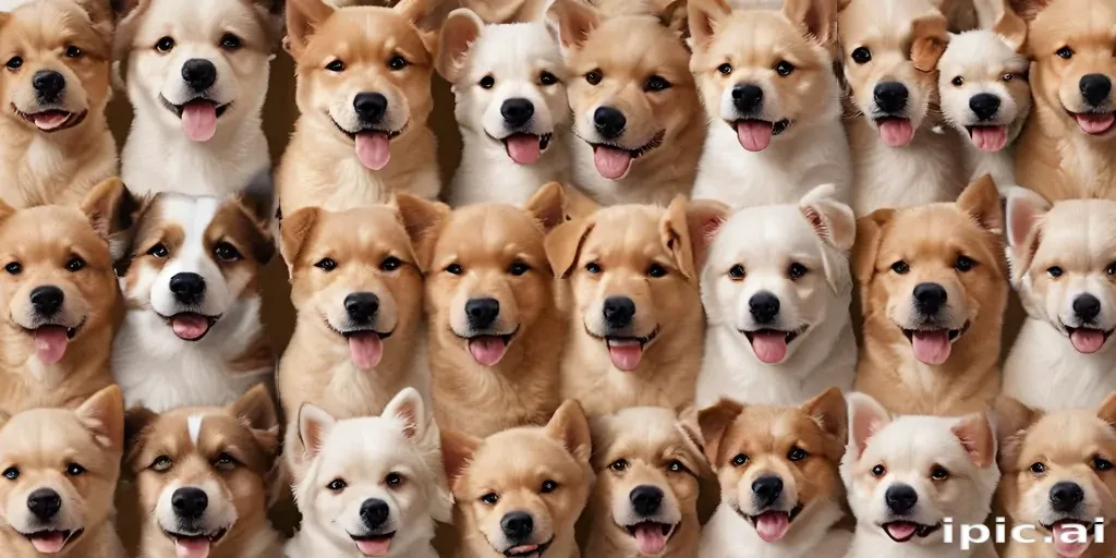 A Joyful Gathering of Adorable Puppies with Different Colors and Breeds.