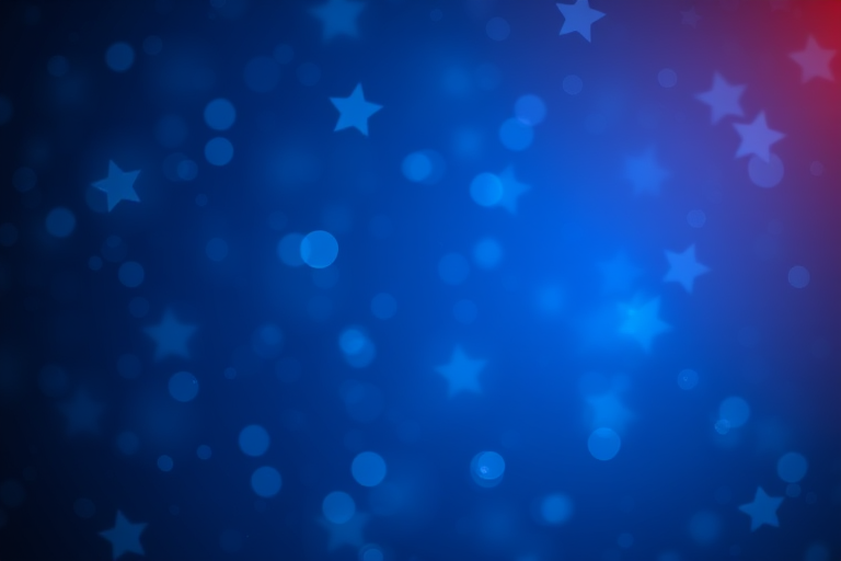 Create a vibrant blue starry background with shimmering stars in a circular pattern, soft focus, use a Canon EOS R5 with a 50mm f/1.8 lens, set aperture to f/2.8, ISO 100, shutter speed 1/60 seconds, and apply a bokeh effect to enhance depth.