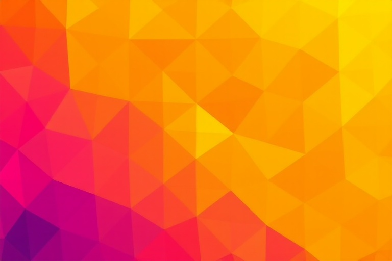Create a vibrant abstract geometric background featuring a gradient of yellow, orange, red, and purple triangles with a smooth blend transition; use a Canon EOS R5 camera with an aperture of f/8, ISO 100, and a shutter speed of 1/125s for optimal clarity; style it with a wide-angle view to capture the full spectrum of colors.