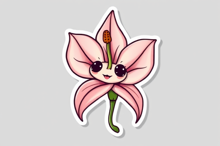 this image is a kawaii Darling voodoo lily sticker, 3d digital art, grey background, sticker line weight