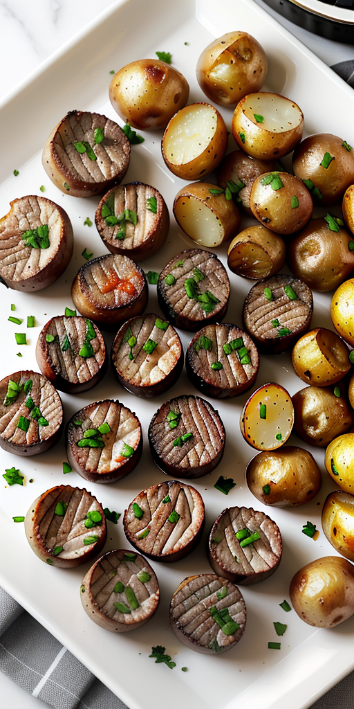 air fryer garlic steak bites and potatoes