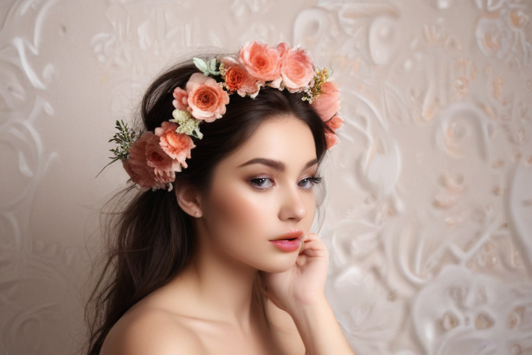 Elegant Portrait of a Young Woman Adorned with a Floral Crown
