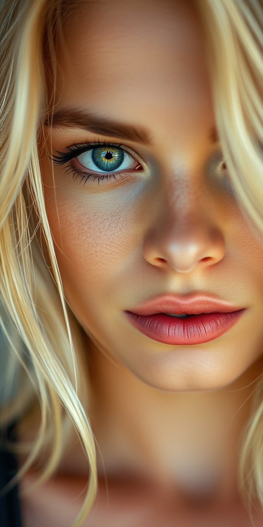 close up portrait of a woman, blonde hair