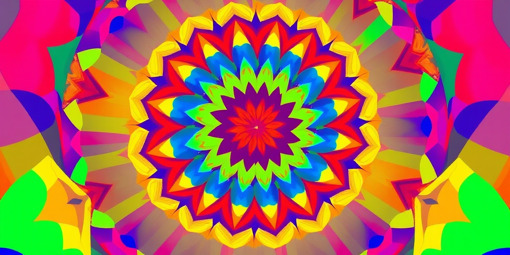 Create a vibrant, swirling abstract pattern of colorful geometric shapes in a spherical design, captured with a Canon EOS R5, 50mm lens, f/1.8 aperture, ISO 100, and a wide-angle view to enhance depth and saturation.