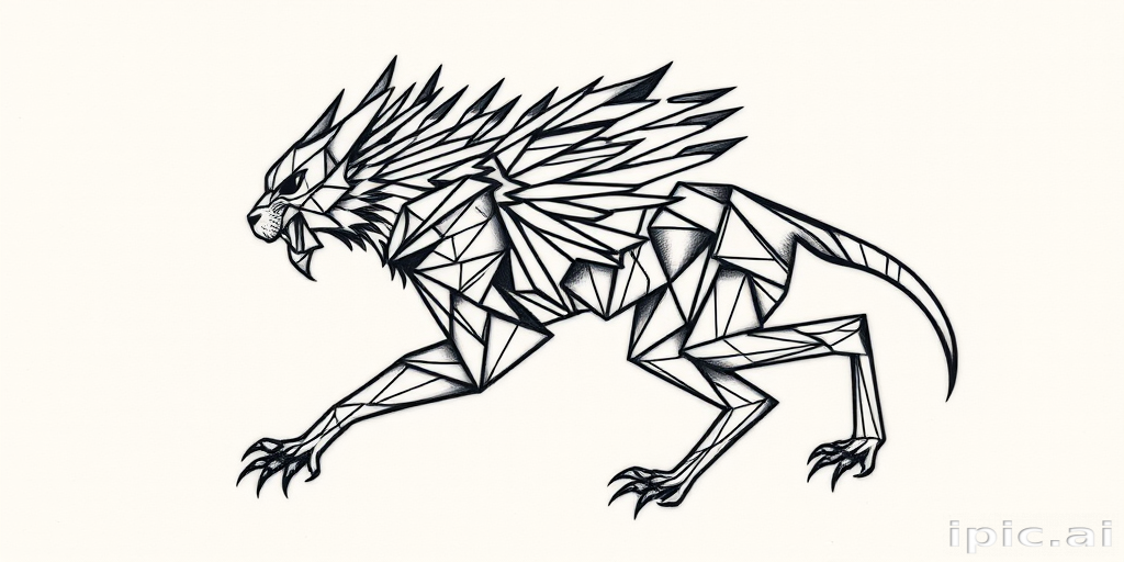 Geometric animal tattoo breaking down a majestic creature into interconnected shapes and lines, creating a striking balance between recognizable form and abstract design