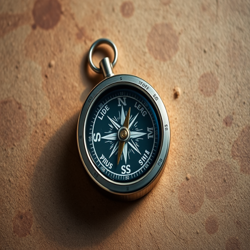 Create a high-quality vector graphic of a stylized compass on a textured background using a DSLR camera with a 50mm f/1.8 lens, aperture set at f/2.8, ISO 100, and natural lighting for enhanced detail.