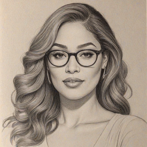 Comely Keke Wyatt, pencil sketch, portrait of Sublime woman 1979s in glasses, hair style beatnik, outline, clear lines, fine lines, 8k