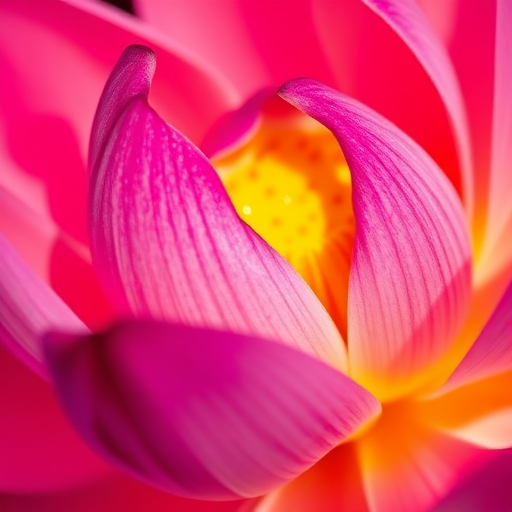 High-resolution close-up of a pink and orange lotus flower, natural lighting, f/2.8 aperture, ISO 100, 50mm lens, macro photography setup.