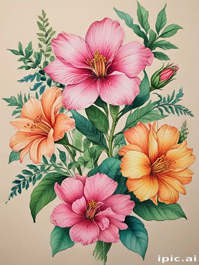 flower drawings with color