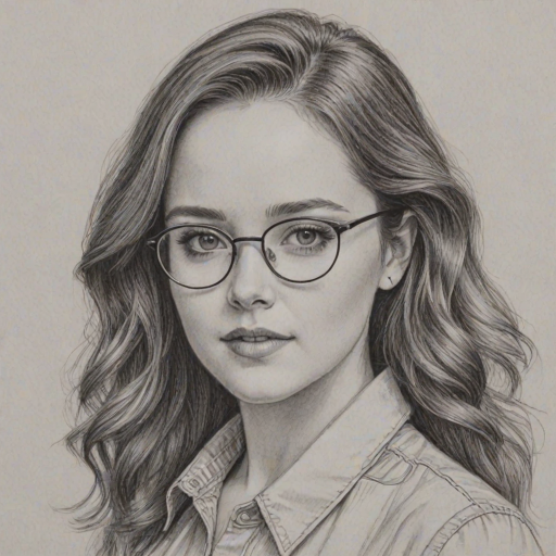 Fascinating Madison Davenport, pencil sketch, portrait of Appealing woman 1977s in glasses, hair style beatnik, outline, clear lines, fine lines, 8k